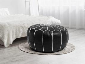 img 3 attached to Premium Moroccan Leather Pouf Cover - Handmade, Round & Large Ottoman Footstool Cover with Embroidery - Cover ONLY - Ideal for Living Room Bedroom, Kids Room, Gift & Wedding - Black 20 Inch