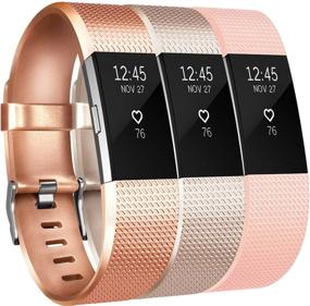 img 4 attached to 📿 Set of 3 Small Replacement Bracelet Straps, Wristbands Bands for Fitbit Charge 2 - Compatible for Women, Men, Boys, and Girls - (Rosegold, Peach, Light Pink)