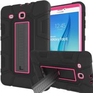 📱 samsung galaxy tab e 9.6 case - sanhezhong three layer hybrid rugged heavy duty shockproof anti-slip cover - full body protection for tab e nook 9.6 inch - black/rose logo