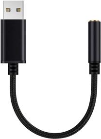 img 2 attached to 🎧 USB to 3.5 mm Jack Audio Headset Adapter Cable - 0.6 Feet, External Stereo Sound Card Supported - Enhance Audio with USB to TRRS 4-Pole aux Port Headphones - Compatible with Laptop, PC, Mac, PS4, Desktops - Black