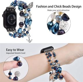 img 3 attached to 📿 TOROTOP Handmade Fashion Elastic Beaded Strap: Apple Watch Band 41mm/40mm/38mm, Women Girl, Series 7/SE/6, iWatch 40mm 38mm Series 5/4/3/2/1 Blue