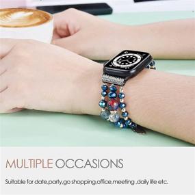 img 1 attached to 📿 TOROTOP Handmade Fashion Elastic Beaded Strap: Apple Watch Band 41mm/40mm/38mm, Women Girl, Series 7/SE/6, iWatch 40mm 38mm Series 5/4/3/2/1 Blue