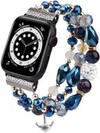 📿 torotop handmade fashion elastic beaded strap: apple watch band 41mm/40mm/38mm, women girl, series 7/se/6, iwatch 40mm 38mm series 5/4/3/2/1 blue logo