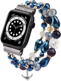 img 4 attached to 📿 TOROTOP Handmade Fashion Elastic Beaded Strap: Apple Watch Band 41mm/40mm/38mm, Women Girl, Series 7/SE/6, iWatch 40mm 38mm Series 5/4/3/2/1 Blue