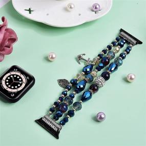 img 2 attached to 📿 TOROTOP Handmade Fashion Elastic Beaded Strap: Apple Watch Band 41mm/40mm/38mm, Women Girl, Series 7/SE/6, iWatch 40mm 38mm Series 5/4/3/2/1 Blue