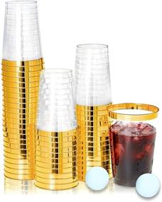 img 4 attached to 🥂 KOPHADOT 12oz Double Gold Rim Plastic Cups 50 packs with 2 Party Pong Balls - Elegant GoldCup Clear Party Drinking Cups