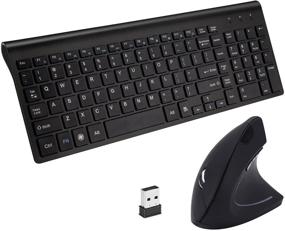 img 4 attached to ✍️ Ultra-Thin Wireless Vertical Ergonomic Mouse and Keyboard Combo - Ideal for PC Desktop, Laptop, Mac & Tablet - 2.4GHz Portable Size