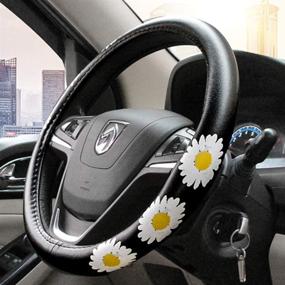 img 4 attached to 🌼 Dotesy Floral Girly Cute Steering Wheel Cover - Anti-Slip Wheel Protector for Women, Ladies - Universal 15 inch (Daisy Design)