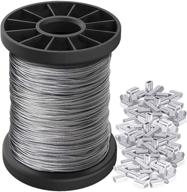 🖼️ premium picture hanging wire kit - 100ft stainless steel spool | supports up to 150lbs | complete with aluminum crimping sleeves | ideal for photo frames, artwork, mirrors, and string lights logo