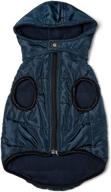 🐶 ellie dog wear navy blue dog puffer vest with bronze accent - sizes xs to xl - removable hoodie - water resistant - warm winter dog vest with pockets - dog vest blue collection - improved seo логотип