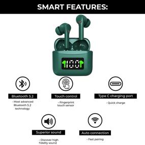 img 1 attached to 🎧 Green True Wireless Earbuds with Active Noise Cancelling ANC, Bluetooth, Mic, 35H Playtime, In-Ear, Hi-Fi Stereo, Sweatproof, Sport Headsets for Running