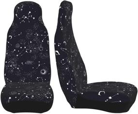 img 4 attached to 🚗 Universal Car Seat Covers - 2pc Front Seat Protector Cushion with Moon, Space, Planets, Stars, Galaxy Universe Design - Elastic Stretch for Most Vehicles, Cars, SUVs, Sedans & Trucks