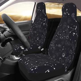 img 3 attached to 🚗 Universal Car Seat Covers - 2pc Front Seat Protector Cushion with Moon, Space, Planets, Stars, Galaxy Universe Design - Elastic Stretch for Most Vehicles, Cars, SUVs, Sedans & Trucks