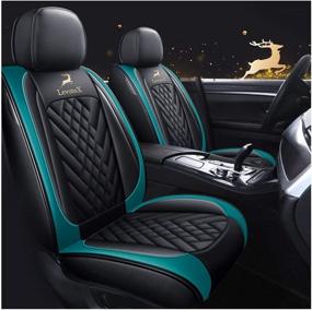img 3 attached to OUTOS Luxury Leather Lucky Deer Auto Car Seat Covers 5 Seats Full Set Universal Fit (Black-Green)