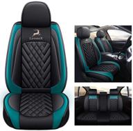 outos luxury leather lucky deer auto car seat covers 5 seats full set universal fit (black-green) logo