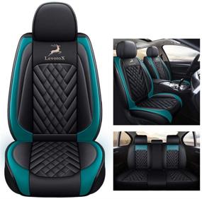 img 4 attached to OUTOS Luxury Leather Lucky Deer Auto Car Seat Covers 5 Seats Full Set Universal Fit (Black-Green)