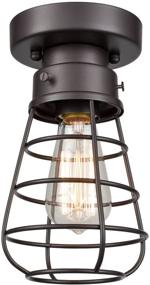 img 4 attached to Vintage Industrial Loft Barn Oil Rubbed Bronze Cage Ceiling Light Fixture by DANSEER