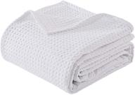 🛏️ phf 100% cotton waffle weave blanket queen size 90" x 90" - soft lightweight breathable all season blanket - elegant white home decor for couch, bed, and sofa logo