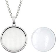 📿 premium stainless steel bezel tray pendant with glass cabochons and chain | resin photo jewelry necklace making kit - round 30x30mm (10 sets) logo