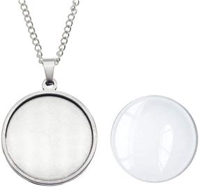 img 4 attached to 📿 Premium Stainless Steel Bezel Tray Pendant with Glass Cabochons and Chain | Resin Photo Jewelry Necklace Making Kit - Round 30x30mm (10 Sets)