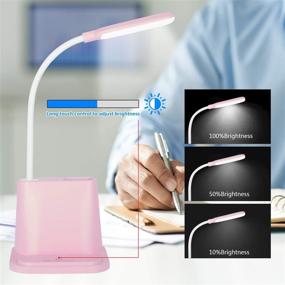 img 2 attached to 📚 NovoLido LED Desk Lamp with USB Charging Port & Pen Holder, Stepless Dimming & 2 Color Modes, 360° Flexible Metal Hose, Mini Cute Lamp for College Dorm Bedroom Reading (Pink 1)