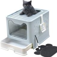 extra large covered cat litter box with lid - uimnjhuke foldable, includes litter mat and scoop - easy to clean enclosed kitty litter box logo