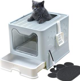 img 4 attached to Extra Large Covered Cat Litter Box with Lid - UIMNJHUKE Foldable, includes Litter Mat and Scoop - Easy to Clean Enclosed Kitty Litter Box