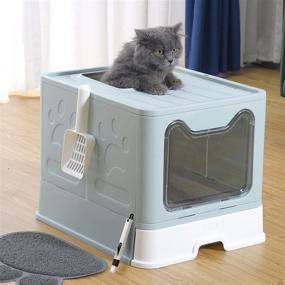 img 3 attached to Extra Large Covered Cat Litter Box with Lid - UIMNJHUKE Foldable, includes Litter Mat and Scoop - Easy to Clean Enclosed Kitty Litter Box