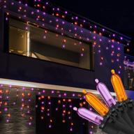 🎃 recesky 100 led halloween icicle lights - purple orange curtain string lights for outdoor garden house window decor - extendable halloween lighting, halloween party decorations логотип