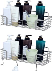 img 4 attached to 🚿 Set of 2 Shower Caddy Bath Shelves with Hooks - Stainless Steel Wall Mounted Storage Organizer, Rustproof Basket for Bathroom, Toilet, Kitchen (Silver)