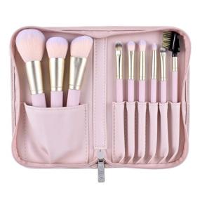 img 3 attached to SIXPLUS 9-Piece Pink Octagonal Makeup Brush Set with Travel-friendly Makeup Bag