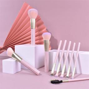 img 1 attached to SIXPLUS 9-Piece Pink Octagonal Makeup Brush Set with Travel-friendly Makeup Bag