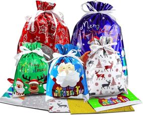 img 4 attached to 🎁 Assorted Christmas Drawstring Gift Bags - 18PCS Christmas Wrapping Bags for Goodies, Candy, and Party Favors - Ideal for Birthdays and Christmas Celebrations