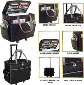 img 1 attached to 🧵 Mary Sewing Machine Rolling Carrying Case - Black Quilted Trolley Bag with Wheels for Brother, Bernina, Singer & Most Machines - Wheeled Tote Carrier for Notions & Crafts - Improve your Sewing Experience