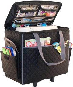 img 4 attached to 🧵 Mary Sewing Machine Rolling Carrying Case - Black Quilted Trolley Bag with Wheels for Brother, Bernina, Singer & Most Machines - Wheeled Tote Carrier for Notions & Crafts - Improve your Sewing Experience