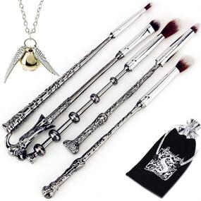 img 4 attached to Harry Potter Makeup Brush Set - 5 Piece Magic Wizard Wand Brushes for Foundation, Eyeshadow, Eyeliner, Blending, Pencil, and Lip Application - Complete with Golden Snitch Necklace