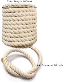 img 1 attached to 🧵 Versatile 1/2 Inch x 100 Feet Natural Twisted Cotton Rope: Ideal for Sports, Crafts, Macrame, Camping, & Weddings