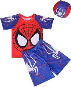 img 4 attached to 🩳 Colorful Toddler Boys Two Piece Swimsuit Set: Short Sleeve Bathing Suit Trunks and Shirt for Kids Swimwear