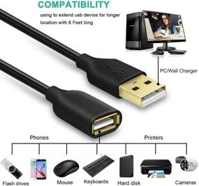 img 3 attached to Besgoods 2-Pack USB 2.0 6ft USB Extension Cable Extender Cord - A Male to A Female USB Extension Cord with Gold-Plated Connector – Black: Enhance Connectivity and Extend Reach for Your USB Devices!