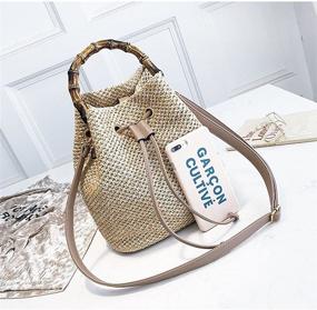img 2 attached to 👜 Уникальная сумка-ведро из соломы для женщин QZUnique: Элегантная пляжная сумка через плечо с бамбуковой ручкой