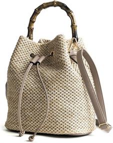 img 3 attached to 👜 Уникальная сумка-ведро из соломы для женщин QZUnique: Элегантная пляжная сумка через плечо с бамбуковой ручкой