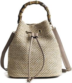 img 4 attached to 👜 Уникальная сумка-ведро из соломы для женщин QZUnique: Элегантная пляжная сумка через плечо с бамбуковой ручкой