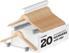 img 4 attached to Premium Wooden Suit Hangers for Skirts (Pack of 20) - Sturdy Wood Pants Hangers with Adjustable Metal Clips, 360° Swivel Hook, Shoulder Notches for Dresses, Coats, Jackets, Blouses