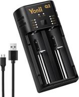 🔋 yonii q2 universal 18650 battery charger with usb | portable 2 bay charger for rechargeable batteries li-ion/imr/inr/icr 18650 21700 26700 17500 | ni-mh/ni-cd aa aaa aaaa logo