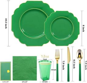 img 3 attached to 🎄 Premium Nervure 140PCS Green Plastic Plates with Elegant Gold Rim & Green Plastic Silverware Set: Perfect Christmas Tableware Package with 20 Dinner Plates, 20 Dessert Plates, 20 Cups, 20 Forks, 20 Knives, 20 Spoons, and 20 Napkins