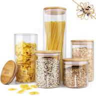 🏙️ urban green glass jar with bamboo lids: airtight food storage containers & pantry organizer set of 5 логотип