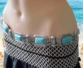 img 2 attached to 🏝️ Idealway Summer Beach Carved Flower Tribal Gypsy Silver Coin Tassel Waist Chain with Natural Turquoise Belly Body Chain