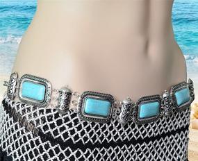 img 1 attached to 🏝️ Idealway Summer Beach Carved Flower Tribal Gypsy Silver Coin Tassel Waist Chain with Natural Turquoise Belly Body Chain