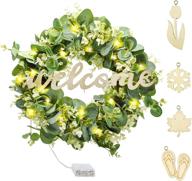 🏡 versatile pre-lit front door wreaths for all seasons: farmhouse style with lush greenery, interchangeable welcome sign, and year-round appeal логотип