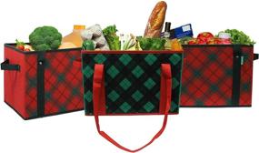 img 3 attached to 🛍️ Earthwise Deluxe Collapsible Reusable Shopping Box Grocery Bag Set with Reinforced Bottom Plaid Holiday Xmas Christmas Design Storage Boxes Bins Cubes (Set of 3) (Holiday)